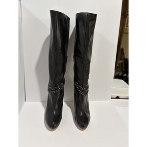 Vince Camuto Black Knee High Boots Vo-valli With Double Chain Size 7.5